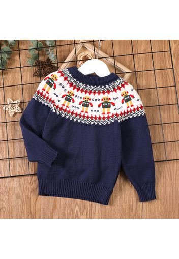 Toddler Boy Christmas Cartoon Geo Pattern Knit Sweater