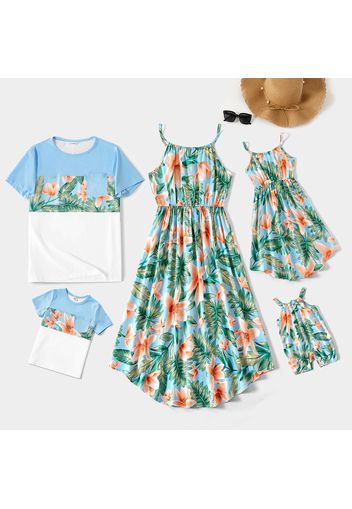 Family Matching Allover Floral Print Cami Dresses and Spliced Short-sleeve T-shirts Sets