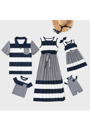 Mosaic Stripe Print Color Block Casual Family Matching Sets