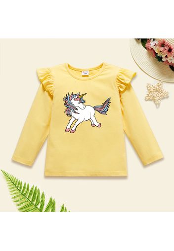 Toddler Girl Graphic Unicorn Print Ruffled Long-sleeve Tee