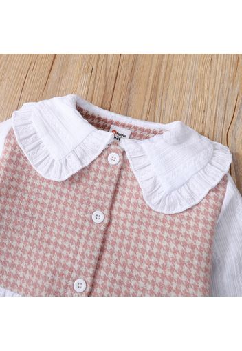 2-piece Toddler Girl Doll Collar Tweed Splice Long-sleeve Top and Ripped Hem Denim Jeans Set