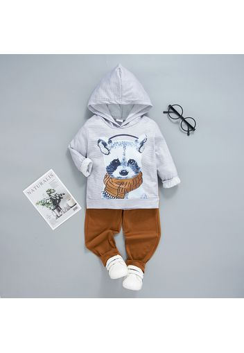 2-piece Toddler Boy Animal Print Hoodie Sweatshirt and Solid Pants Set