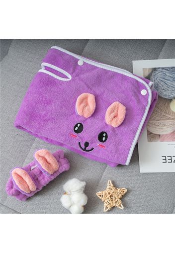 2-pack Embroidered Cartoon Bunny Rabbit Kids Absorbent Coral Fleece Bath Blankets Thick Baby Towel Bathrobe and Headband Set