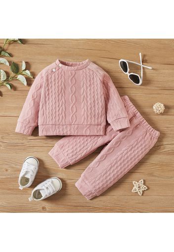 2pcs Solid Long-sleeve Imitation Knitting Baby Set