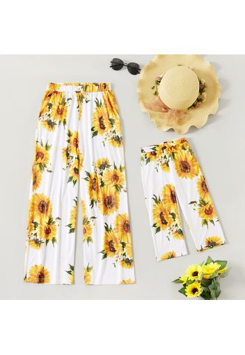 Sunflower Floral Print Casual Straight Pants Trousers for Mom and Me