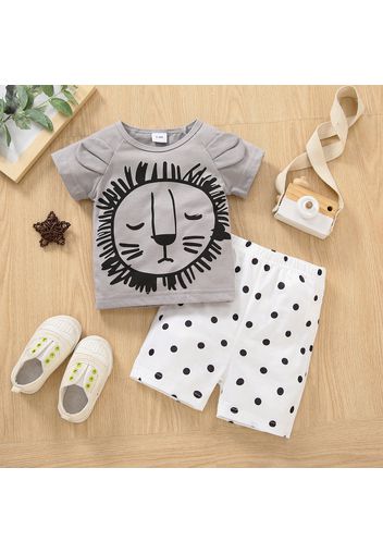 2pcs Baby Boy Cartoon Lion 3D Ears Short-sleeve T-shirt and All Over Star Print Shorts Set