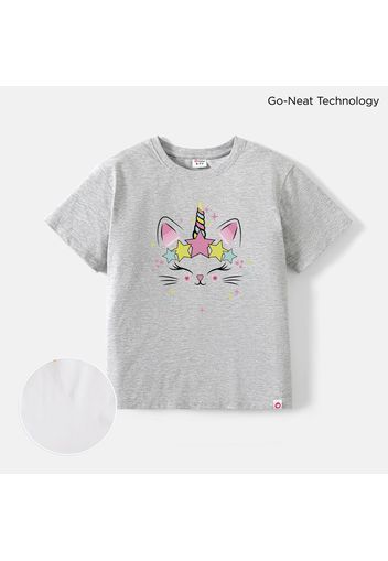 [2Y-6Y] Go-Neat Water Repellent and Stain Resistant Toddler Girl Animal Unicorn Print Short-sleeve White Tee