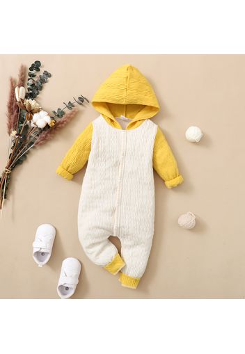 Baby Boy/Girl Colorblock Long-sleeve Hooded Cotton Jumpsuit