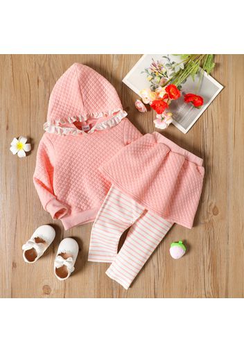 2-piece Toddler Girl Ruffled Textured Hoodie Sweatshirt and Stripe Skirt Leggings Set