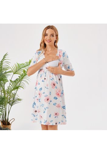 Nursing Allover Floral Print Half Sleeve Dress