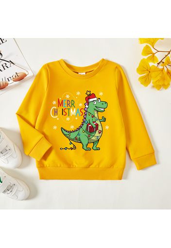 Christmas Toddler Boy Graphic Dinosaur and Snowflake and Letter Print Long-sleeve Pullover