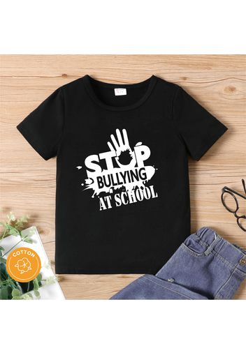 Kid Boy "Stop Bullying" Letter Slogan Print Short-sleeve Cotton Tee