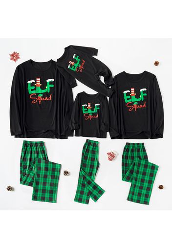 Family Matching Elf Squad Print Plaid Christmas Pajamas Sets (Flame Resistant)