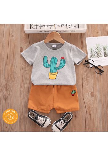 100% Cotton 2pcs Baby Boy Cactus Print Short-sleeve T-shirt and Shorts Set