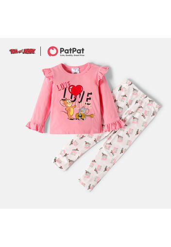 Tom and Jerry 2-piece Toddler Girl Ruffle and Heart Print Tee and Pants Set