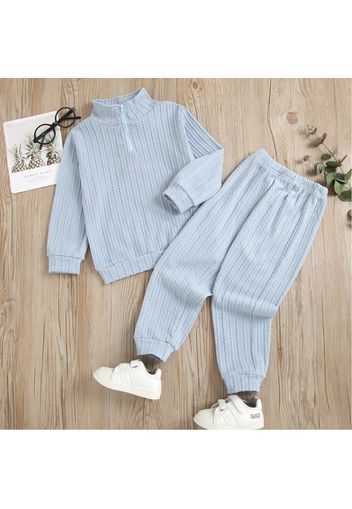 2-piece Toddler Girl Stand Collar Zipper Knit Long-sleeve Top and Elasticized Solid Pants Casual Set