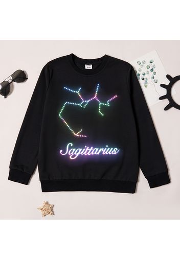 Kid Boy/Kid Girl Reflective Glow Letter Dots Black Pullover Sweatshirt