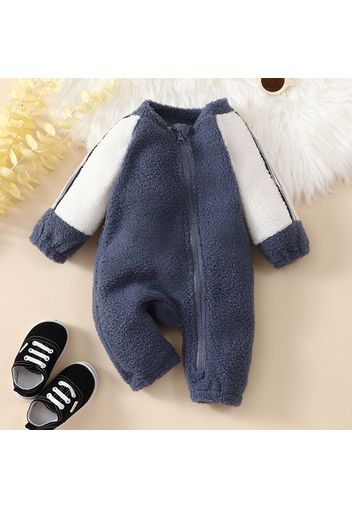 Baby Boy Thickened Fleece Raglan Long-sleeve Zip Jumpsuit