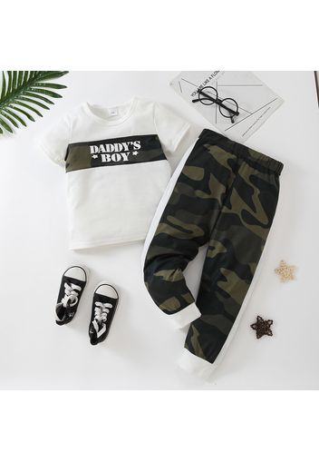 2pcs Toddler Boy Casual Letter Camouflage Print Teed & Pants Set