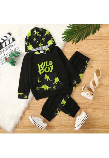 2-piece Toddler Boy Letter Dinosaur Print Hoodie Sweatshirt and Pants Set