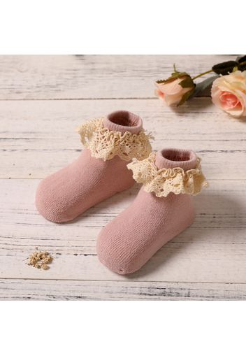 Baby / Toddler Lace Trim Solid Color Terry Socks