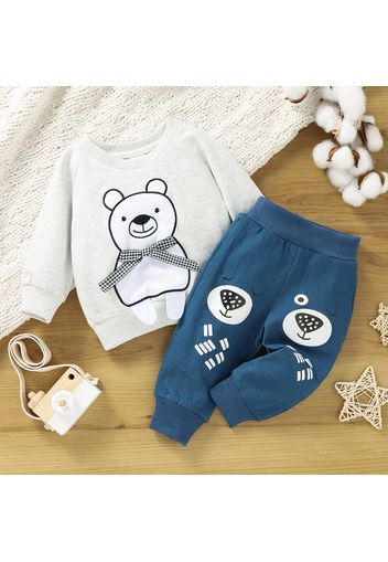 2pcs Baby Cartoon Bear Embroidered Long-sleeve Sweatshirt and Trousers Set