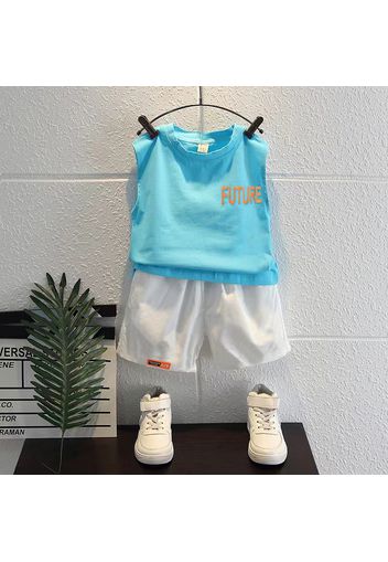 2pcs Toddler Boy Trendy Letter Print Sleeveless Tee and Shorts Set