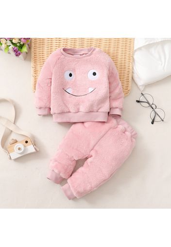 2pcs Baby Cartoon Animal Embroidered Long-sleeve Velvet Pullover Set