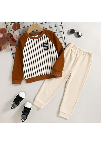 2pcs Toddler Boy Letter Print Stripe Raglan Sleeve Sweatshirt and Elasticized Pants Set