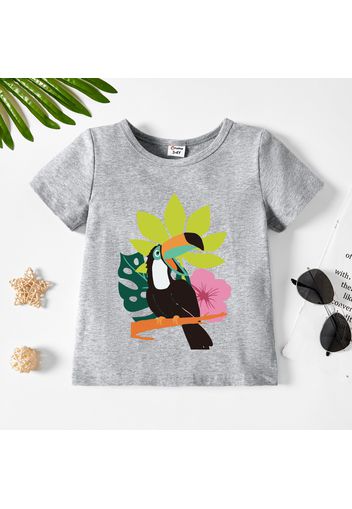 Toddler Graphic Plant and Parrot Print Short-sleeve Tee