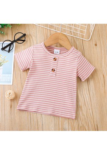 Baby Boy/Girl Striped Ribbed Round Neck Short-sleeve T-shirt