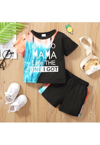 2pcs Baby Boy Letter Print Colorblock Short-sleeve T-shirt and Shorts Set