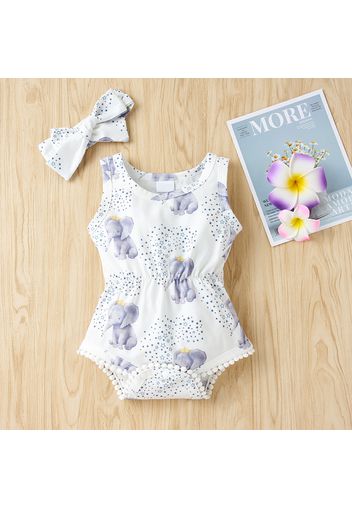 2pcs Elephant and Stars or Floral Print Sleeveless Baby Set