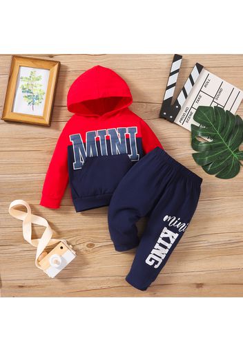 2pcs Baby Boy 95% Cotton Long-sleeve Letter Print Colorblock Hoodie and Pants Set