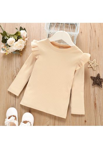 Toddler Girl Ruffled Casual Solid Ribbed Long-sleeve Top