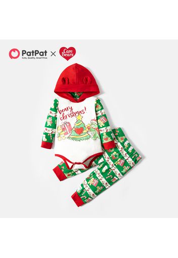 Care Bears 2-piece Baby Boy/Girl Christmas Tree Hooded Bodysuit and Allover Pants Set