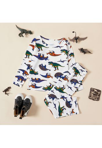 2-piece Kid Boy Animal Dinosaur Print Long-sleeve Tee and Pants Pajamas Lounge Set