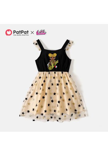 L.O.L. SURPRISE! Kid Girl Figure Print Stars Glitter Design Mesh Splice Cotton Tank Dress