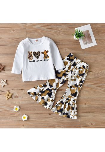 2-piece Toddler Girl Leopard Animal Print Long-sleeve Tee and Flared Pants Set