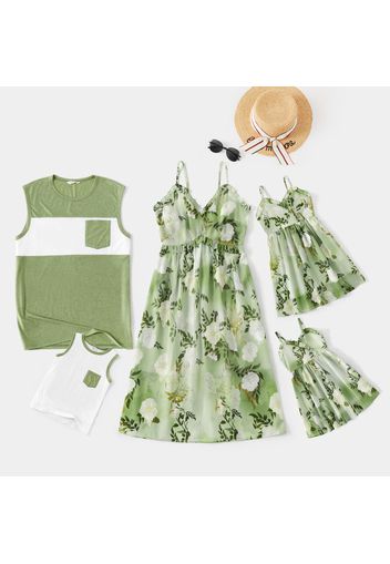 Mosaic Floral Print Family Matching Green Sets