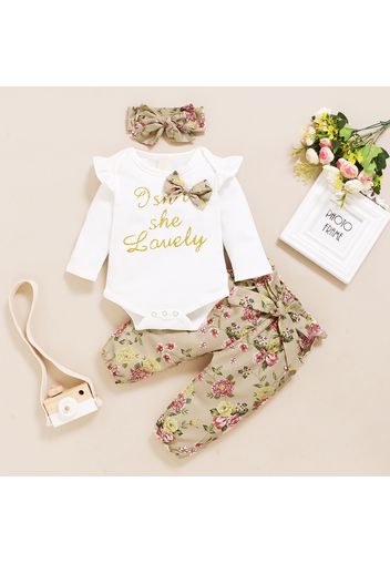 3pcs Letter and Floral Print Long-sleeve Baby Set