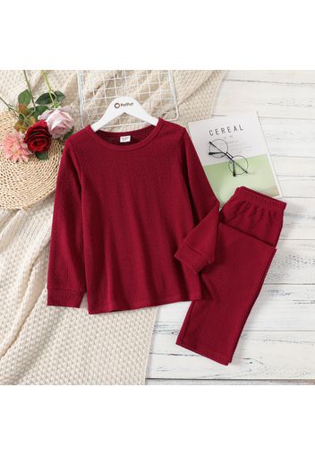 2-piece Kid Girl Casual Solid Color Cable Knit Textured Sweatshirt and Pants Set