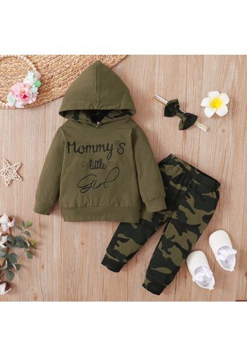 3pcs Baby Letter Print Long-sleeve Cotton Hoodie and Camouflage Trousers Set