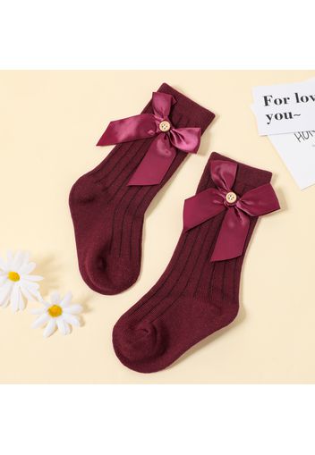 Baby / Toddler Pure Color Button Bow Decor Tube Socks