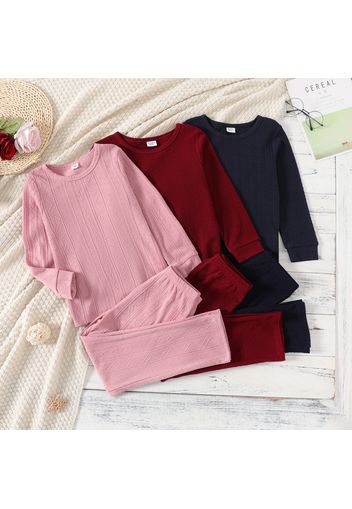 2-piece Kid Girl Casual Solid Color Cable Knit Textured Sweatshirt and Pants Set