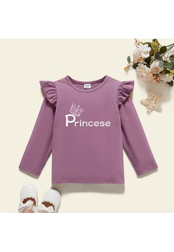 Toddler Girl Graphic Letter and Crown Print Ruffled Long-sleeve Tee