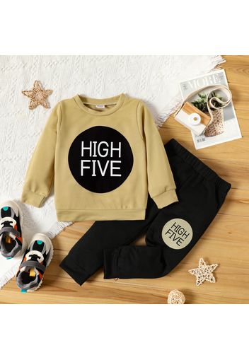 2-piece Toddler Girl Letter Print Colorblock Pullover Sweatshirt and Pants Casual Set