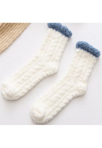 2-pack Cable Pattern Fluffy Coral Fleece Winter Warm Two-Tone Socks