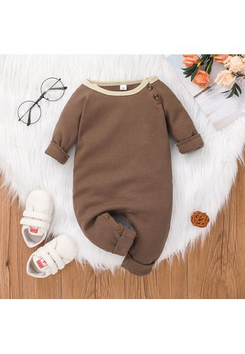 Baby Boy Solid Waffle Long-sleeve Button Jumpsuit