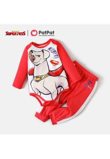 Super Pets 2pcs Baby Boy/Girl 100% Cotton Pants and Raglan-sleeve Graphic Romper Set